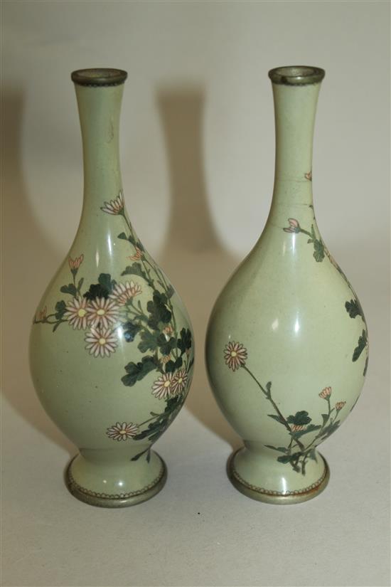 A pair of Japanese silver wire cloisonne enamel vases, early 20th century, 16cm, slight damage